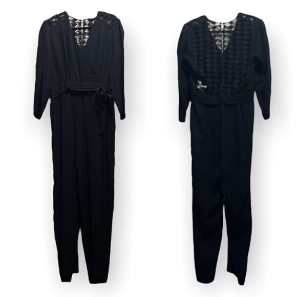 Sandro Noya wrap-effect macramé lace-paneled crepe jumpsuit EUR 40. US L (12-14) - Picture 3 of 15